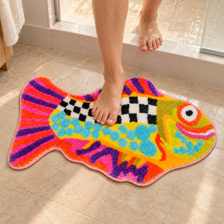 Colorful Fish-Shaped Bath Mat – Fun Bathroom Rugs