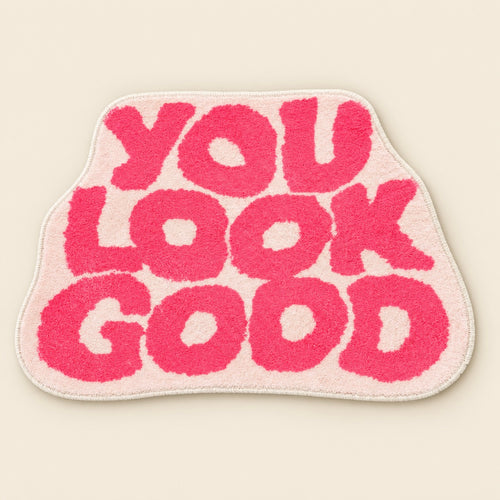 Pink You Look Good plush bath mat, full front view