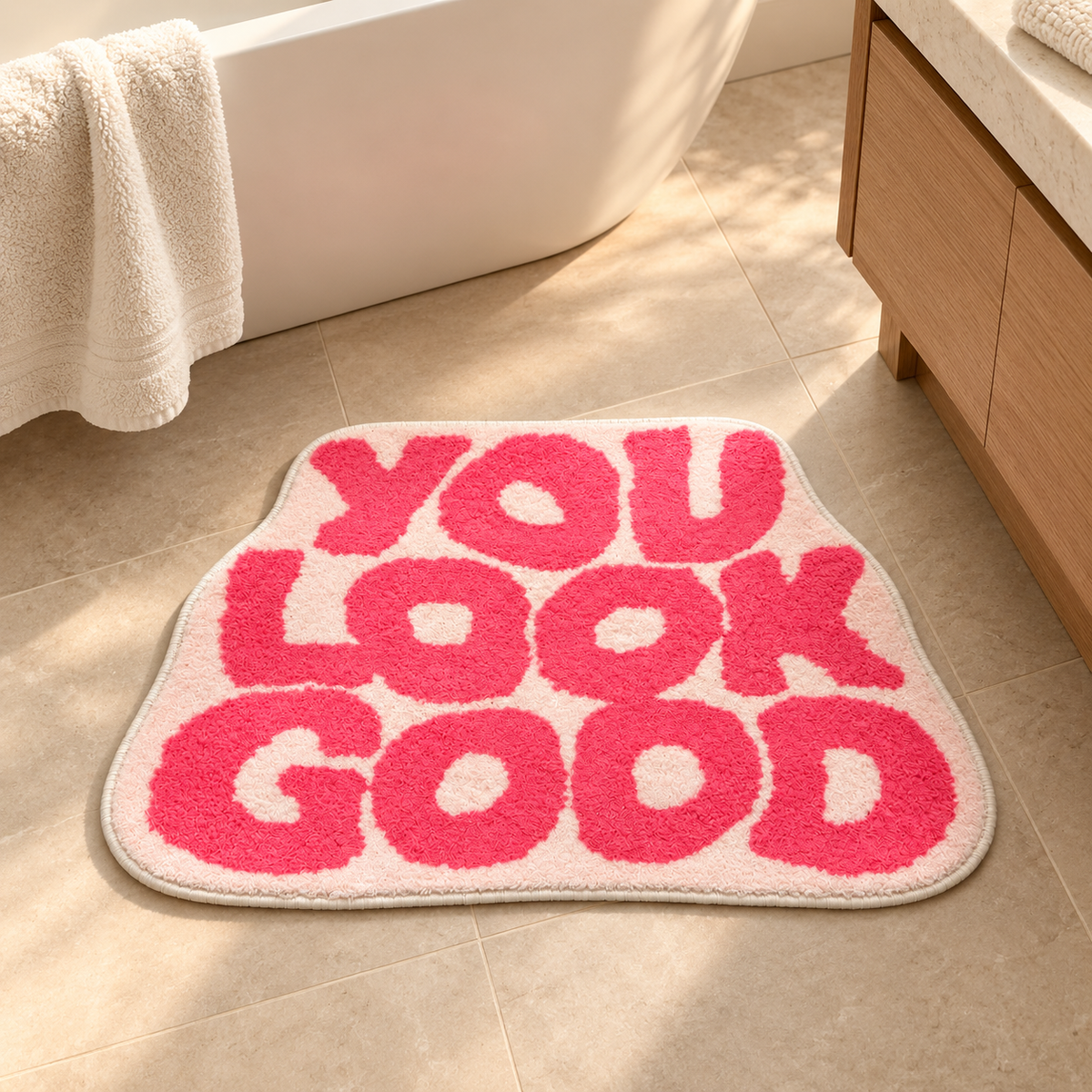 You Look Good Plush Bath Mat – Fun Bathroom Rugs