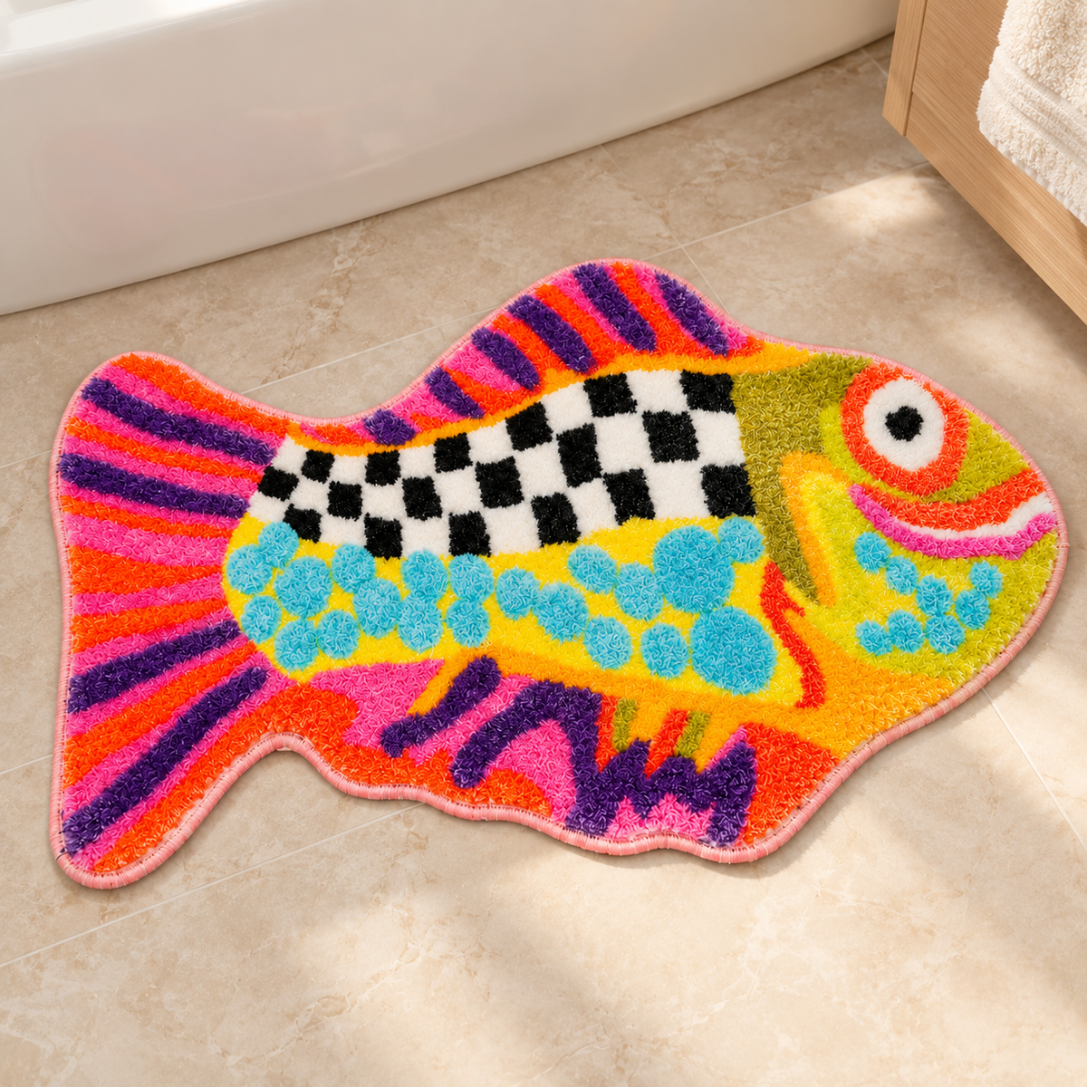 Colorful Fish-Shaped Bath Mat – Fun Bathroom Rugs