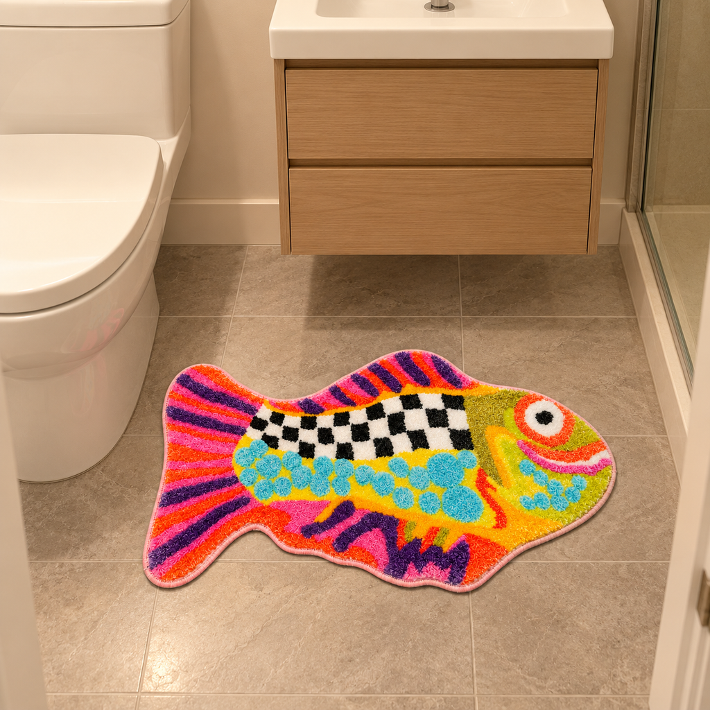 Colorful Fish-Shaped Bath Mat – Fun Bathroom Rugs
